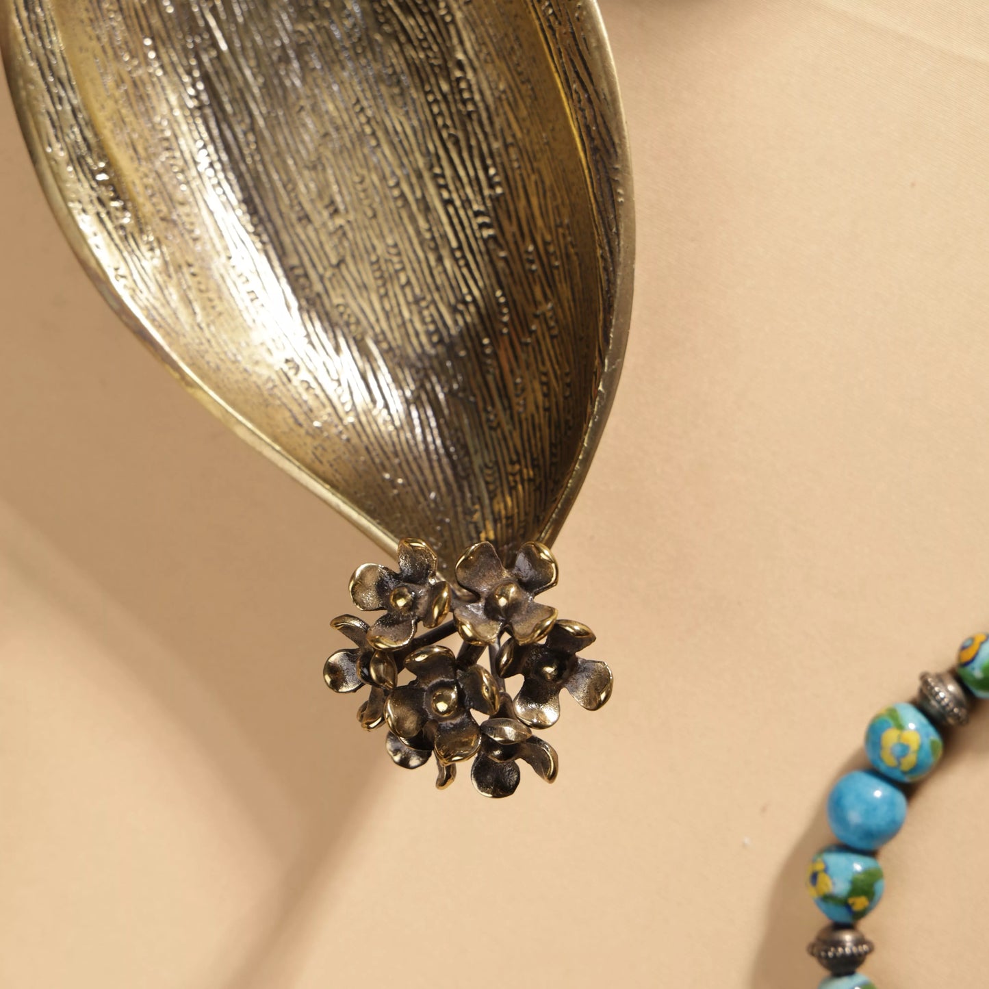 Antique Finish Brass Pulmeria Flower Edged Oval Platter