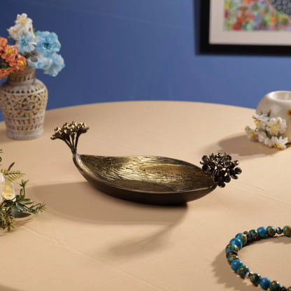 Antique Finish Brass Pulmeria Flower Edged Oval Platter