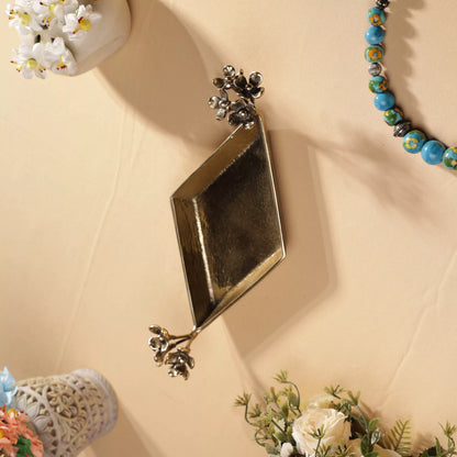 Antique Finish Brass Pulmeria Flower Edged Rhombus Platter