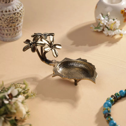 Antique Finish Brass Pulmeria Flower T-Light Candle Holder