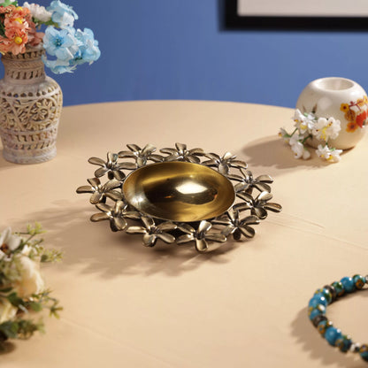 Antique Finish Brass Pulmeria Flower Taper Urli