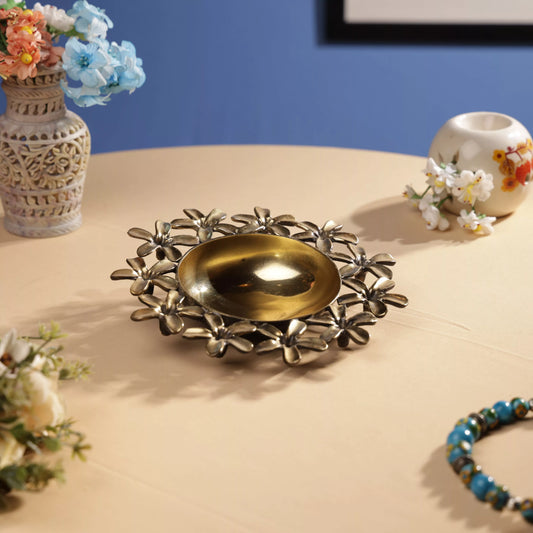 Antique Finish Brass Pulmeria Flower Taper Urli