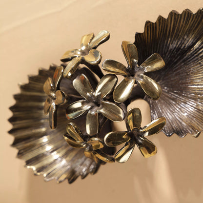 Antique Finsh Brass Pulmeria Flower Bunch Dual Bowl Platter