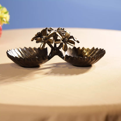 Antique Finsh Brass Pulmeria Flower Bunch Dual Bowl Platter