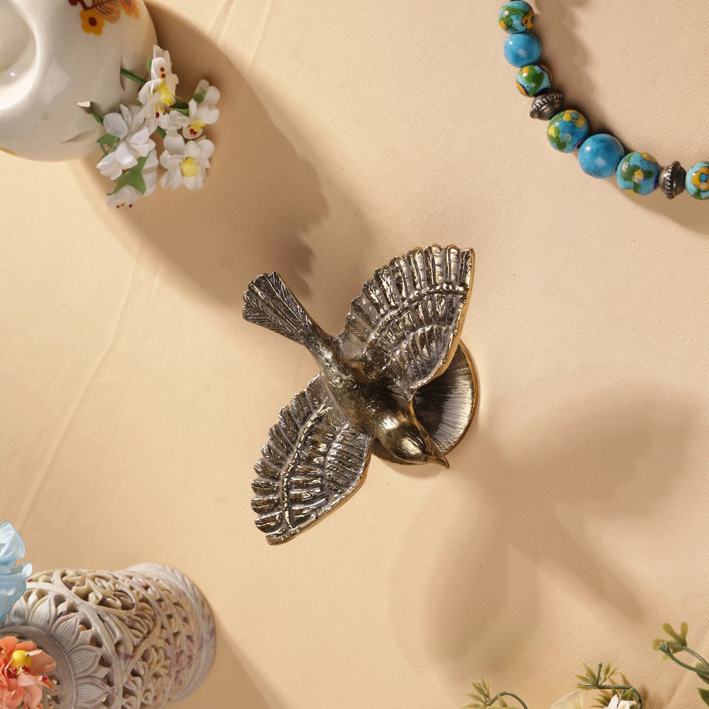 Antique FInsh Brass Sparrow In Flight Table Decor