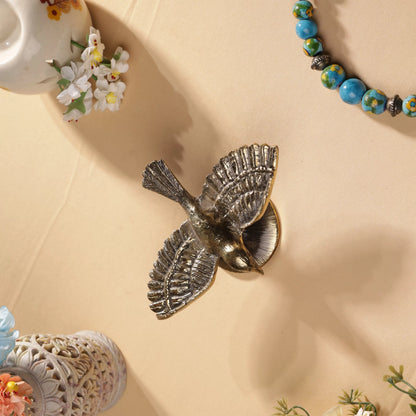 Antique FInsh Brass Sparrow In Flight Table Decor