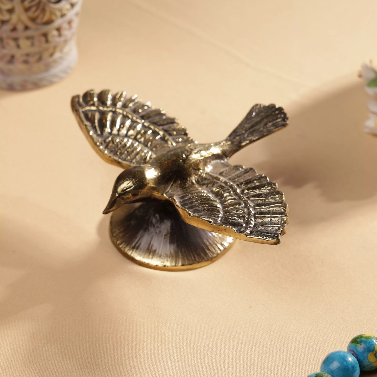 Antique FInsh Brass Sparrow In Flight Table Decor