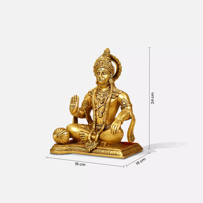 10" Brass Blessing Lord Hanuman Idol Seated Cross Legged
