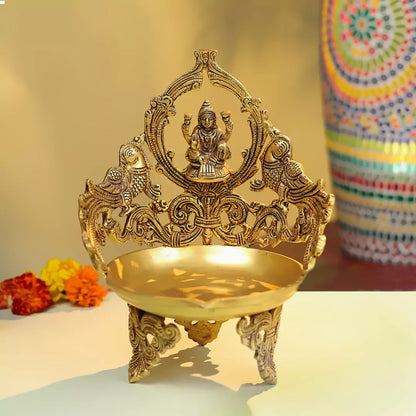 Brass Goddess Laxmi Diya - Large 7"