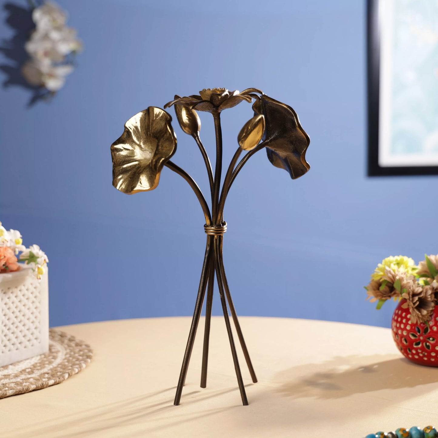 Brass Tulip & Sunflower Bouqet Table Decor