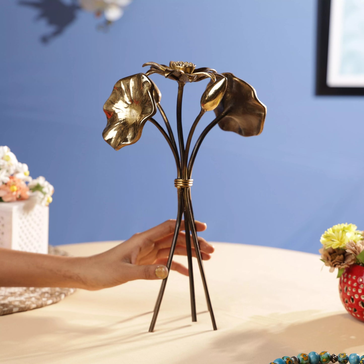 Brass Tulip & Sunflower Bouqet Table Decor