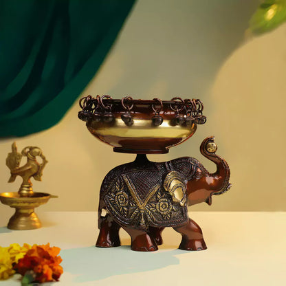 Coloured Brass Elephant Urli 6"