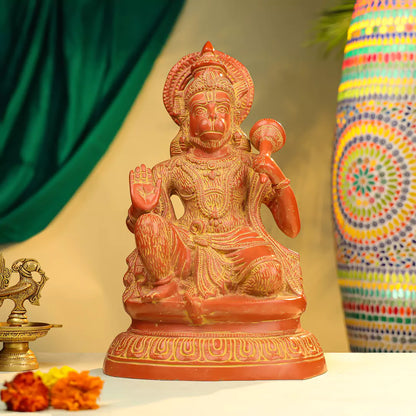 Coloured Brass Lord Hanuman Idol Seated on Oval Base 16 Inch