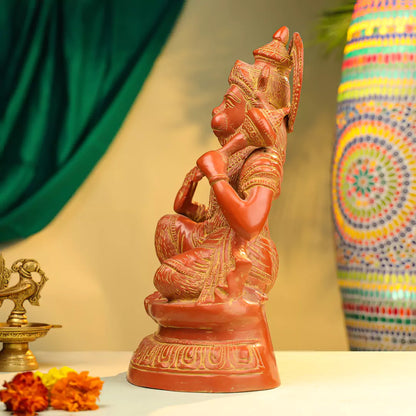 Coloured Brass Lord Hanuman Idol Seated on Oval Base 16 Inch