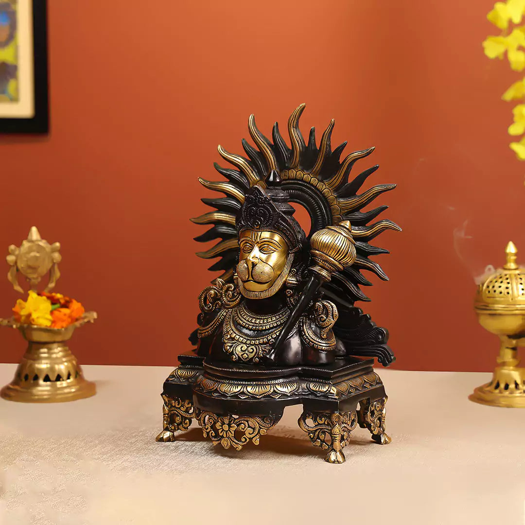 Coloured Brass Lord Hanuman Bust Idol Antique Finish- 14.5 Inch