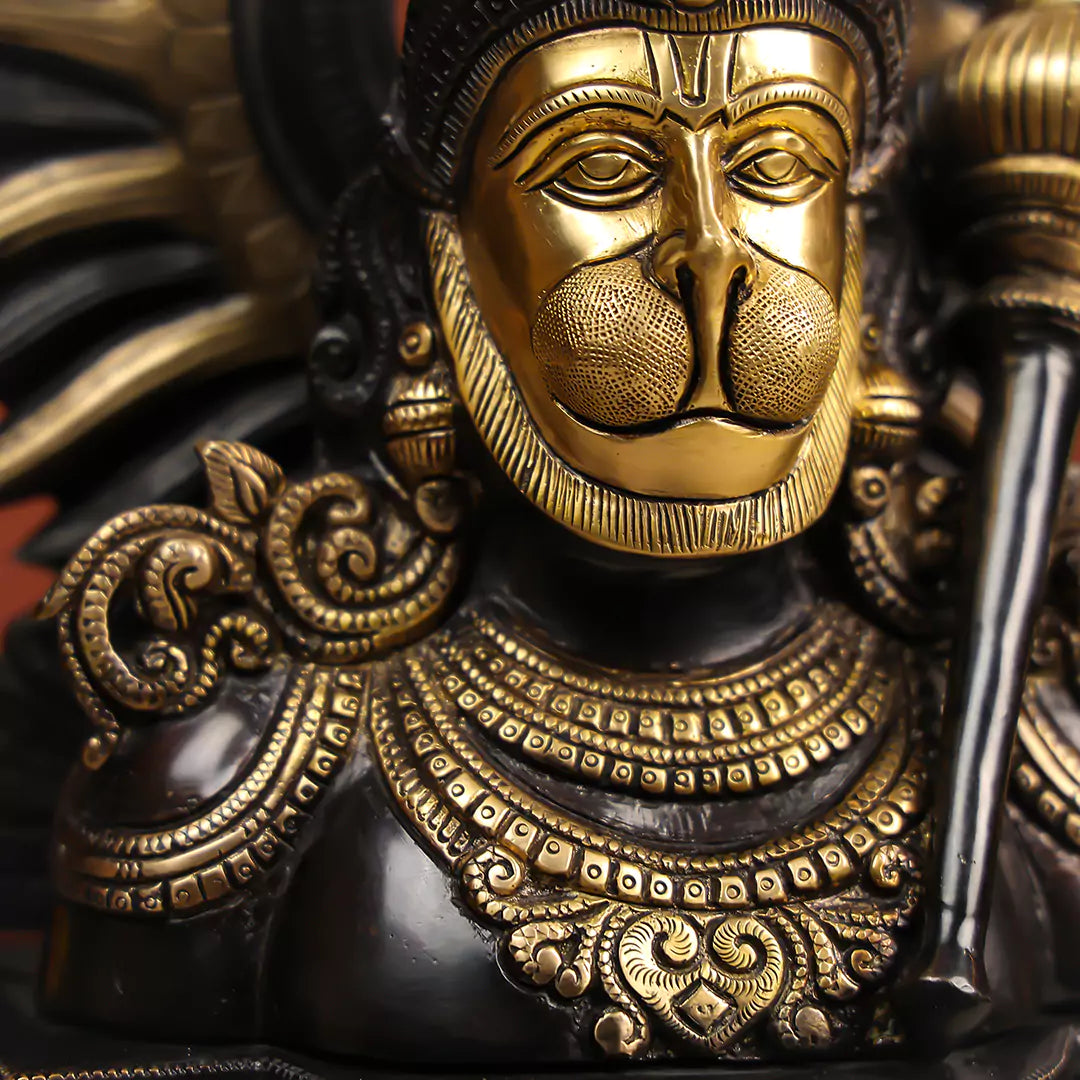 Coloured Brass Lord Hanuman Bust Idol Antique Finish- 14.5 Inch