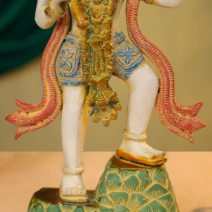 Coloured Brass Hanuman Idol Carrying Sanjeevani Mountain in Standing Pose 15 Inch