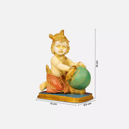 7.5" Coloured Brass Lord Krishna Makhan Chor Idol