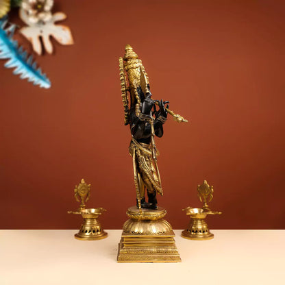 Coloured Brass Lord Krishna Murlidhar Idol Standing with Crown- 24 Inch