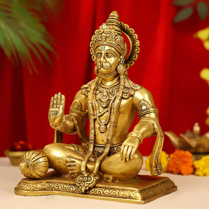 Brass Blessing Lord Hanuman Idol Seated Cross Legged -10 Inch