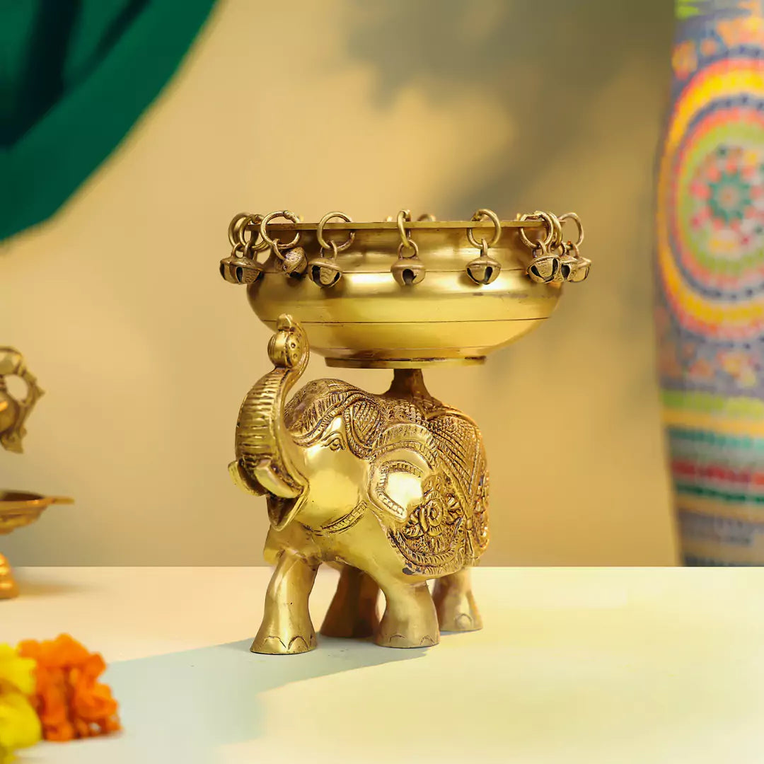 Brass Elephant Urli 6"