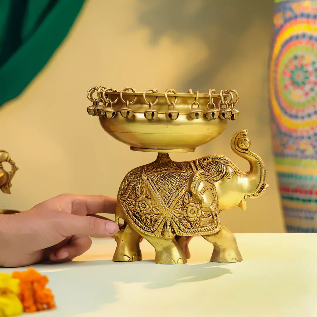 Brass Elephant Urli 6"