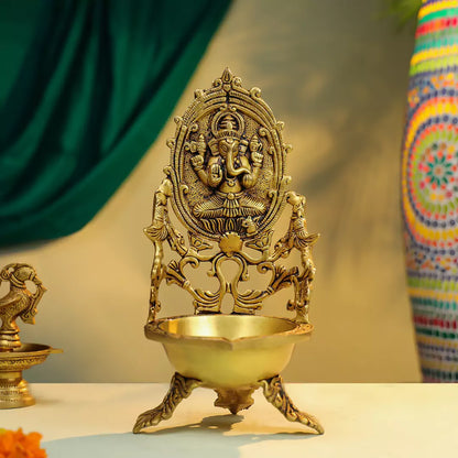 Brass Lord Ganesha Diya - Large 5.5"