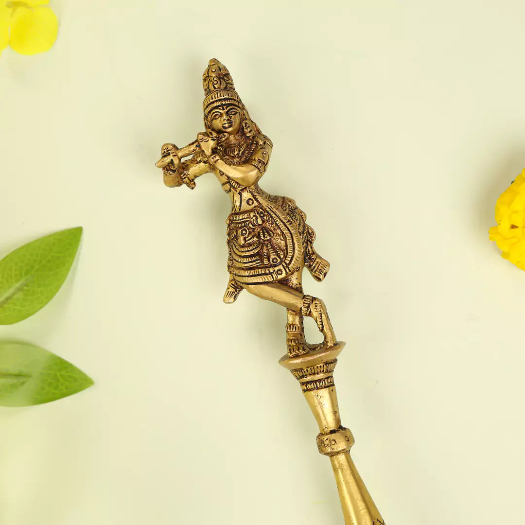 Brass Lord Krishna Pooja Hawan Spoon- 11 Inch