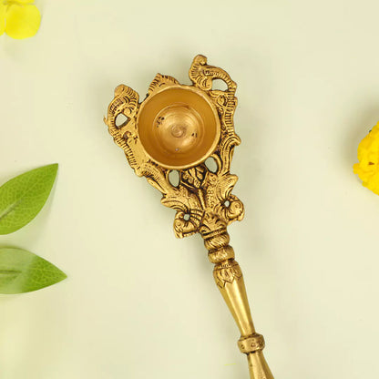 Brass Lord Krishna Pooja Hawan Spoon- 11 Inch