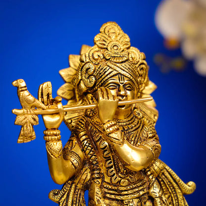 Brass Lord Krishna Murlidhar Idol Standing in King Attire 13Inch