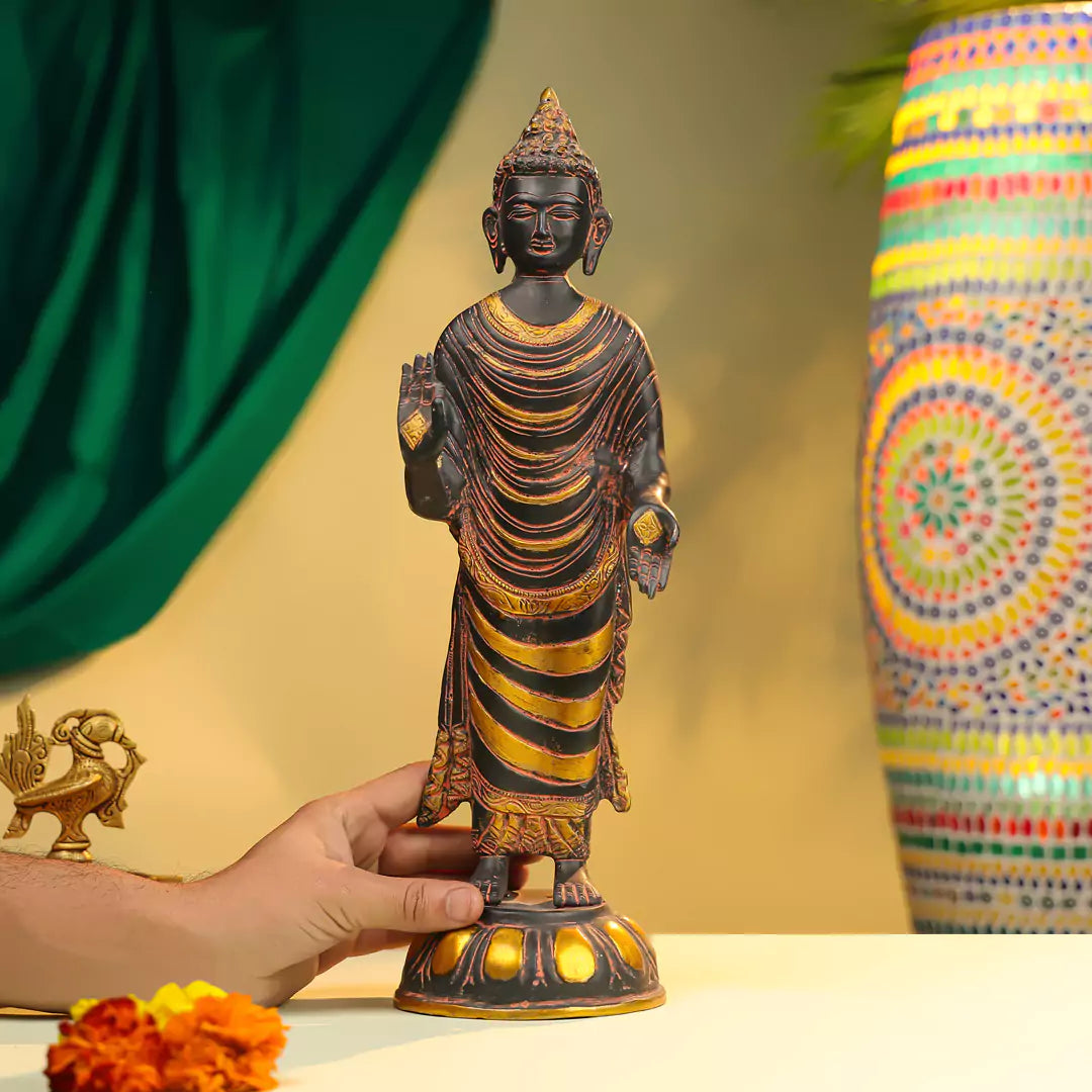 Coloured Brass Lord Buddha Standing 16"