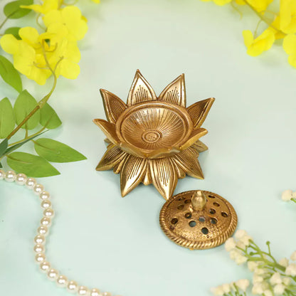 Brass Lotus Shaped Designer Incense Holder 3 Inch