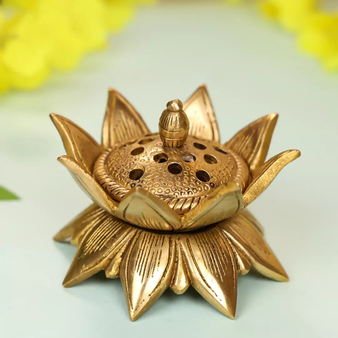 Brass Lotus Shaped Designer Incense Holder 3 Inch