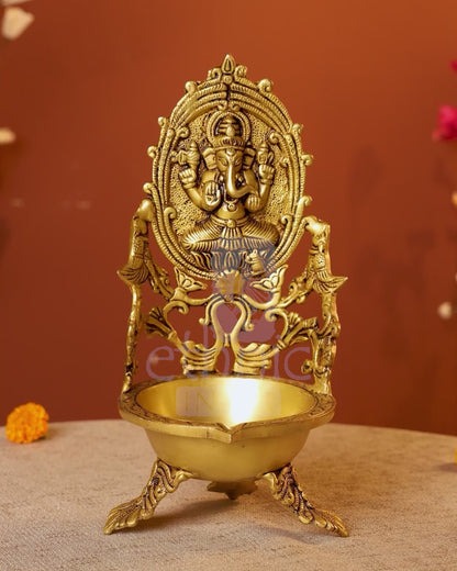 5.5" Brass Lord Ganesha Diya - Large