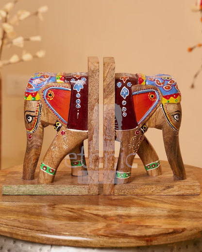 Handpainted Mango Wood Elephant Book Ends