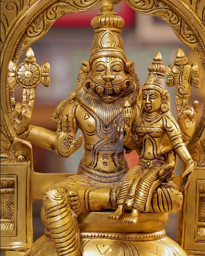 11.5" Brass Lord Narasimha With Goddess Lakshmi Idol