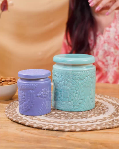 4.25" Ceramics Flower Embossed Multipurpose Jar
