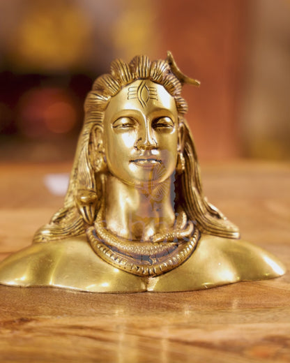 4.5" Brass Lord Adiyogi Shiva Bust W/O Base