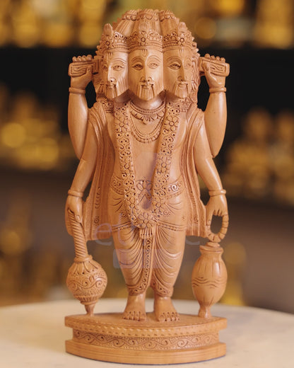 Hand Carved Kadam Wood Lord Brahma Statue