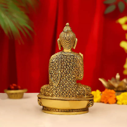 Brass Lord Buddha Idol Sitting On Lotus Base 7 Inch