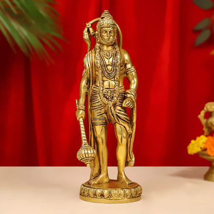 Brass Lord Hanuman Idol Standing On Round Base 10"