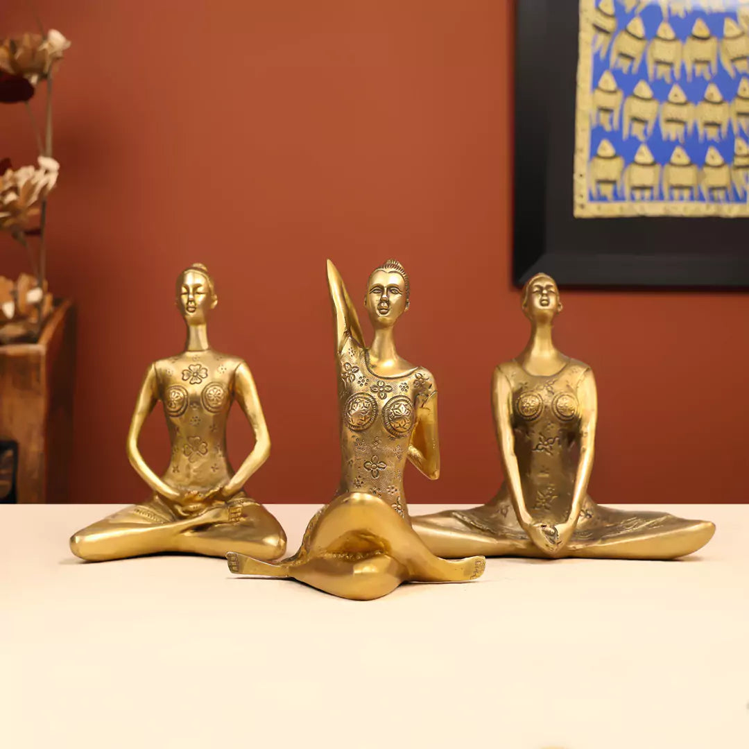 Brass Yoga Lady Set of 3 - 7 Inch