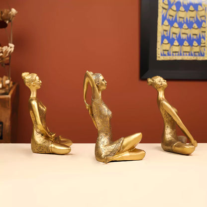 Brass Yoga Lady Set of 3 - 7 Inch