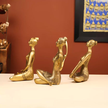 Brass Yoga Lady Set of 3 - 7 Inch