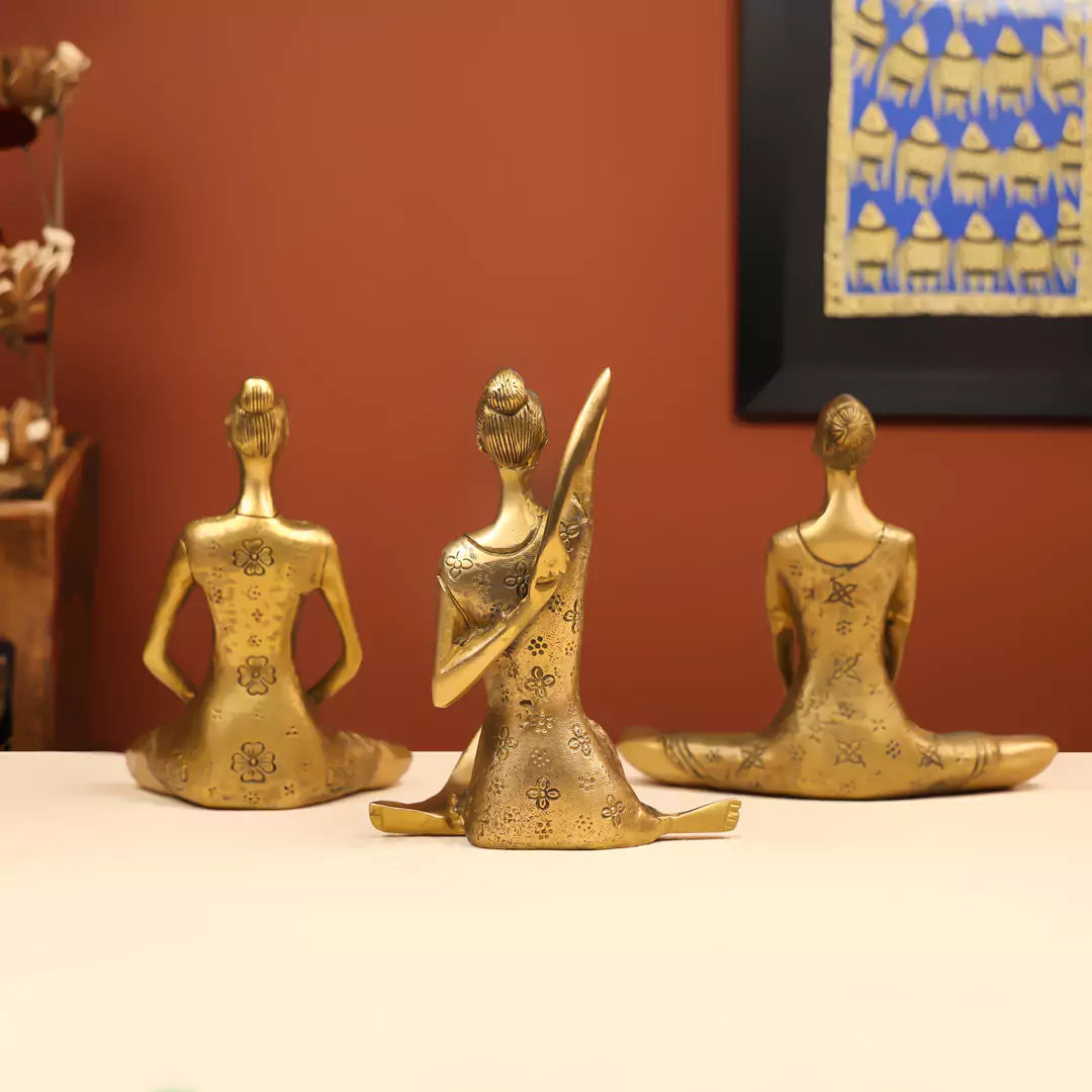 Brass Yoga Lady Set of 3 - 7 Inch