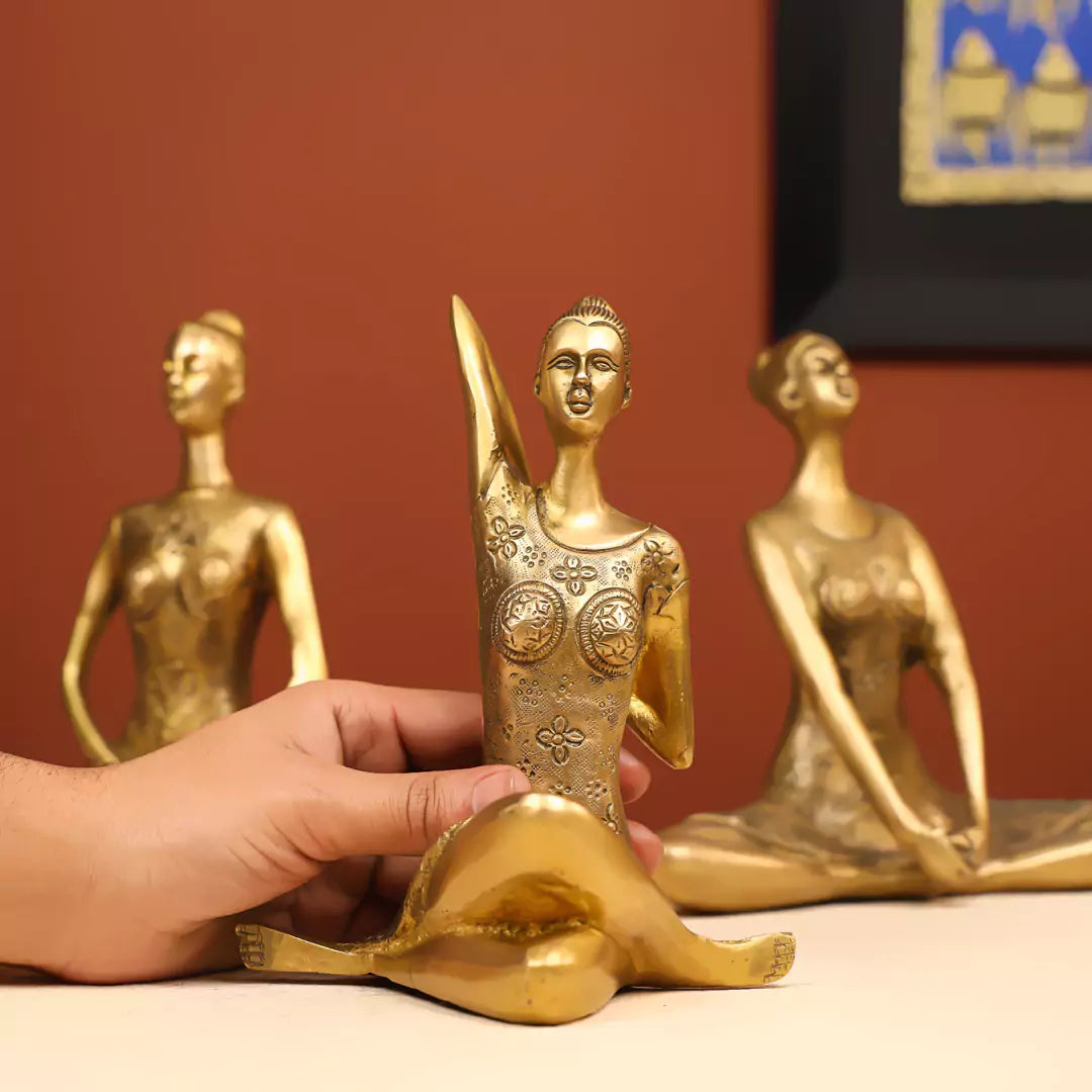 Brass Yoga Lady Set of 3 - 7 Inch